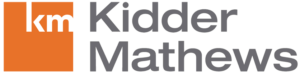 company logo is an orange square and the letters k and m in the upper right hand corner next to the stacked words Kidder Mathews
